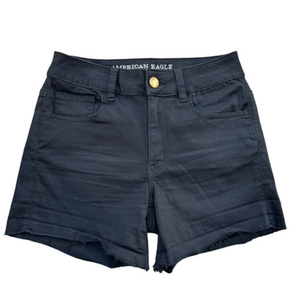NWT American Eagle High Rise Black Denim Shorts Size 4 Super Super Stretch.